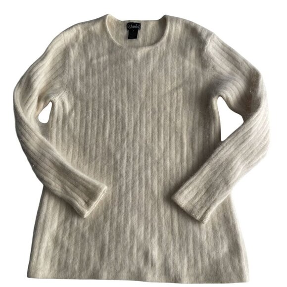 Rafaella Womens Ribbed Cream Soft Sweater M Wool Angora Long Sleeve Crew Neck - Picture 2 of 7